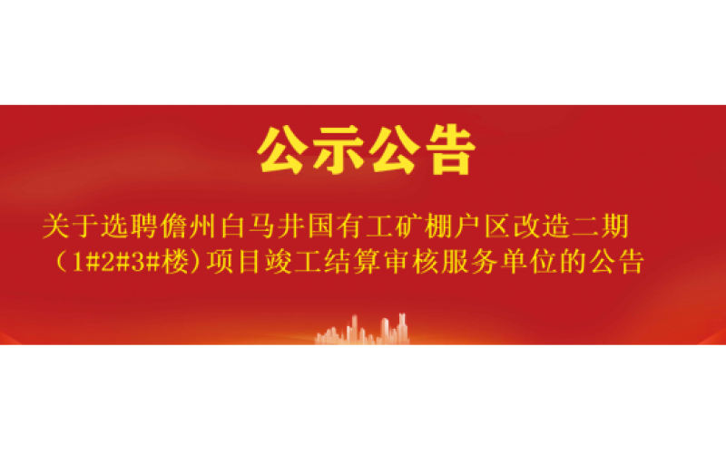 关于选聘儋州白马井国有工矿棚户区改造二期（1#2#3#楼)项目竣工结算审核服务单位的公告