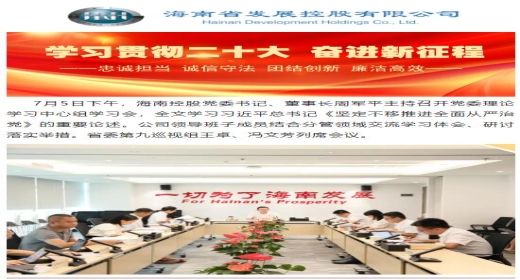 海南控股召开党委理论学习中心组学习会 围绕推进全面从严治党开展专题研讨
